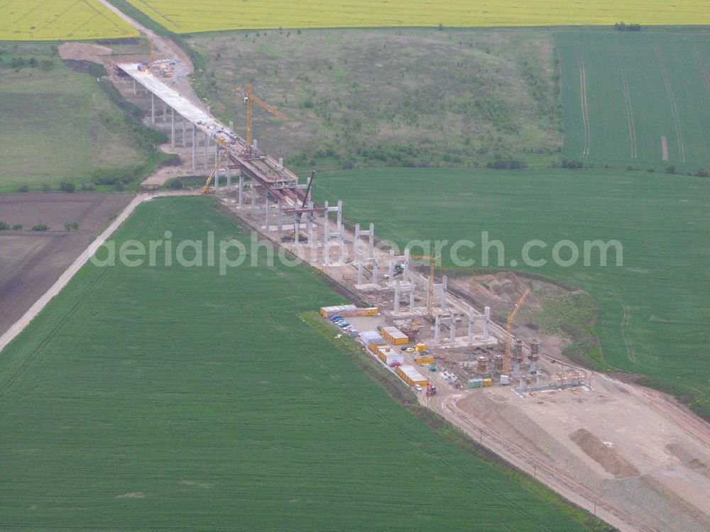 Alberstedt from above - Alberstedt mit Blick auf die Viaduktbaustelle der Firma OEVERMANN bei 06279 Alberstedt in Sachsen-Anhalt