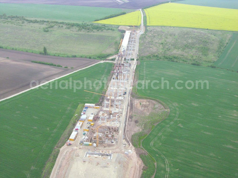 Aerial image Alberstedt - Alberstedt mit Blick auf die Viaduktbaustelle der Firma OEVERMANN bei 06279 Alberstedt in Sachsen-Anhalt