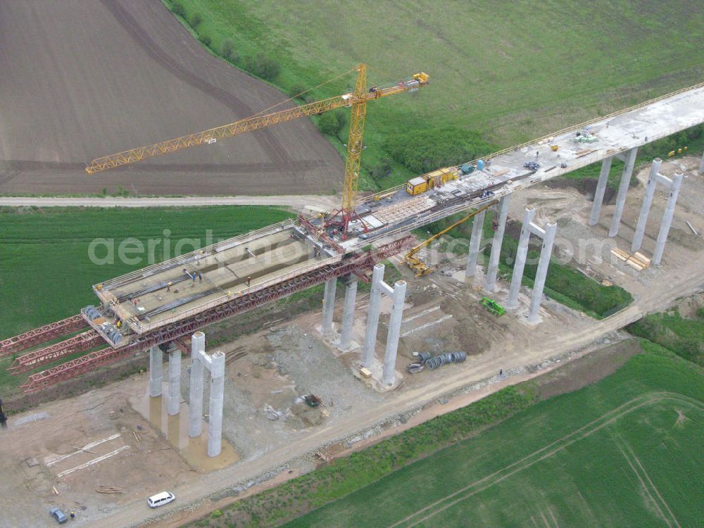 Alberstedt from above - Alberstedt mit Blick auf die Viaduktbaustelle der Firma OEVERMANN bei 06279 Alberstedt in Sachsen-Anhalt