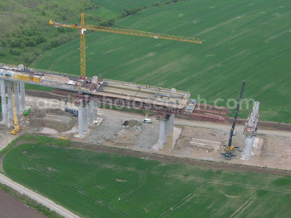 Alberstedt from the bird's eye view: Alberstedt mit Blick auf die Viaduktbaustelle der Firma OEVERMANN bei 06279 Alberstedt in Sachsen-Anhalt