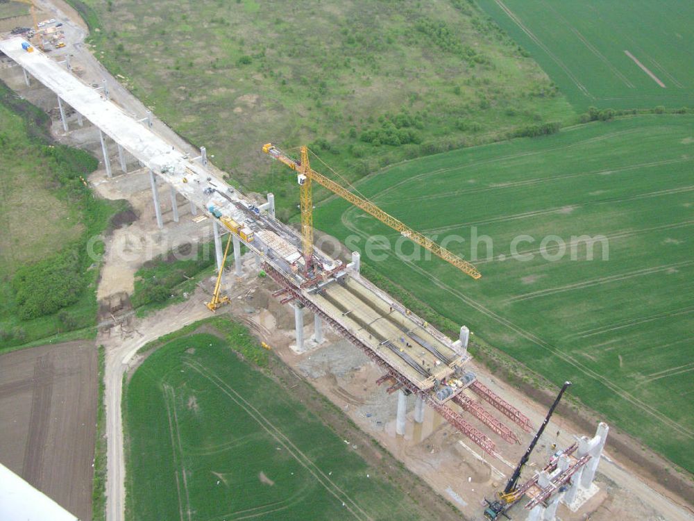 Aerial image Alberstedt - Alberstedt mit Blick auf die Viaduktbaustelle der Firma OEVERMANN bei 06279 Alberstedt in Sachsen-Anhalt