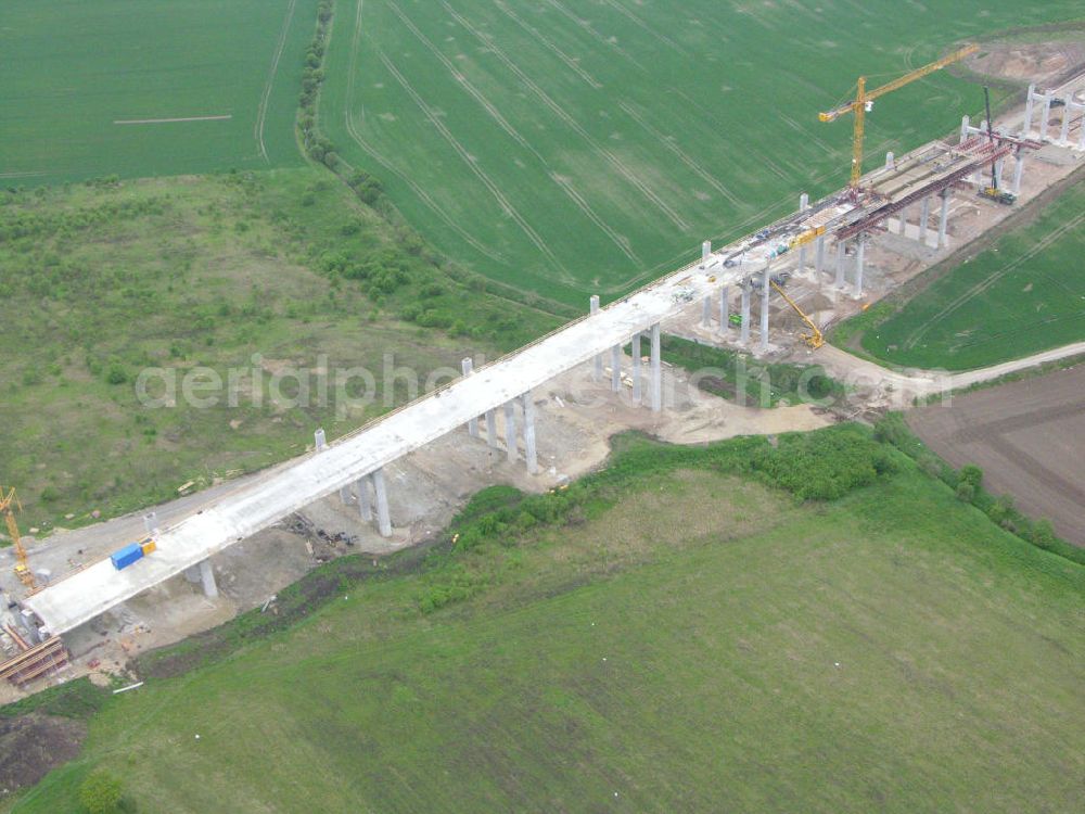 Alberstedt from above - Alberstedt mit Blick auf die Viaduktbaustelle der Firma OEVERMANN bei 06279 Alberstedt in Sachsen-Anhalt