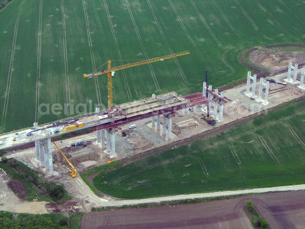 Alberstedt from the bird's eye view: Alberstedt mit Blick auf die Viaduktbaustelle der Firma OEVERMANN bei 06279 Alberstedt in Sachsen-Anhalt