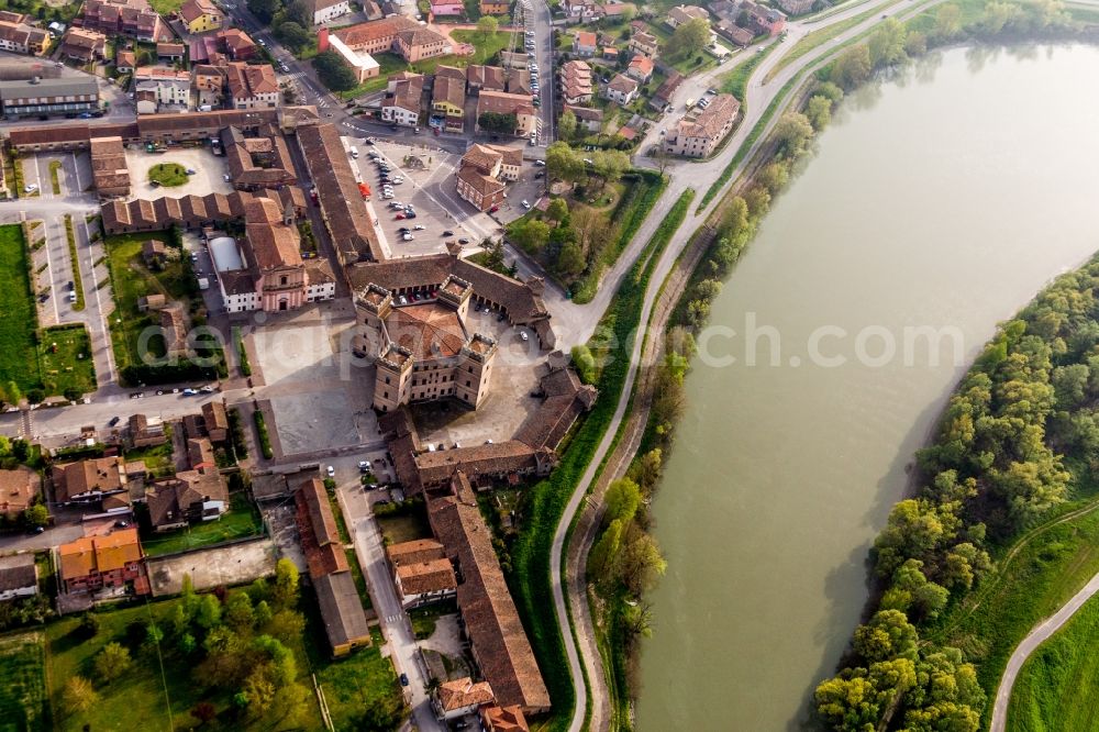 Aerial image Mesola - Castle towers at Castle Castle of Robinie Castello di Mesola - Delizia Estense at the Po river in Mesola in Emilia-Romagna, Italy