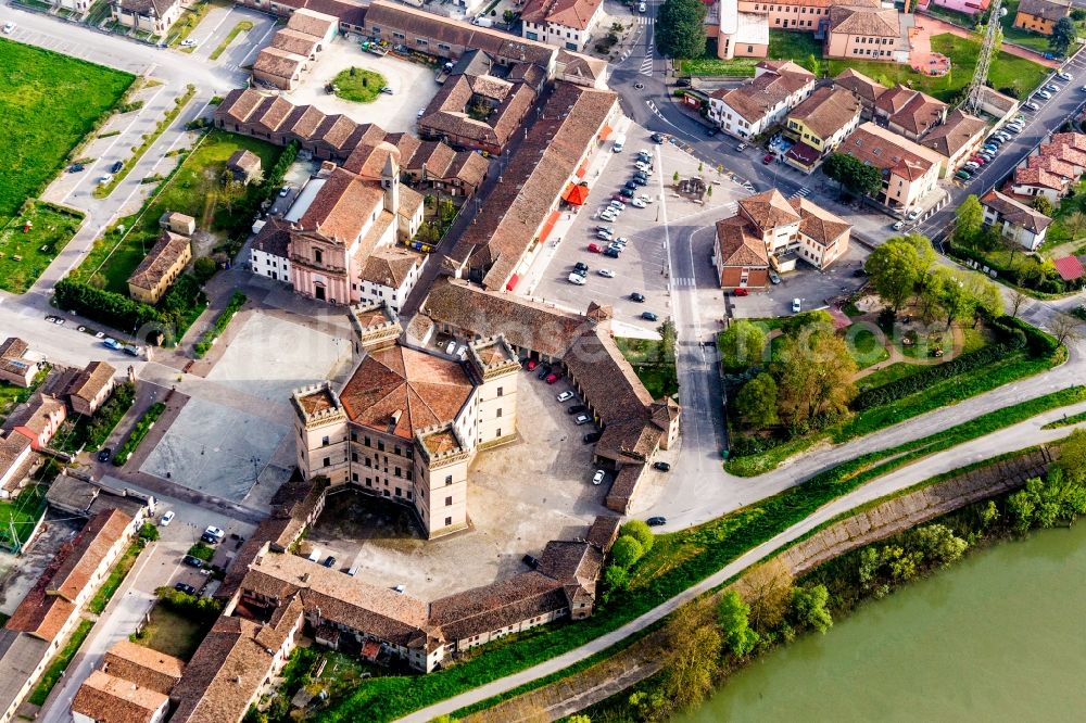 Mesola from above - Castle towers at Castle Castle of Robinie Castello di Mesola - Delizia Estense at the Po river in Mesola in Emilia-Romagna, Italy