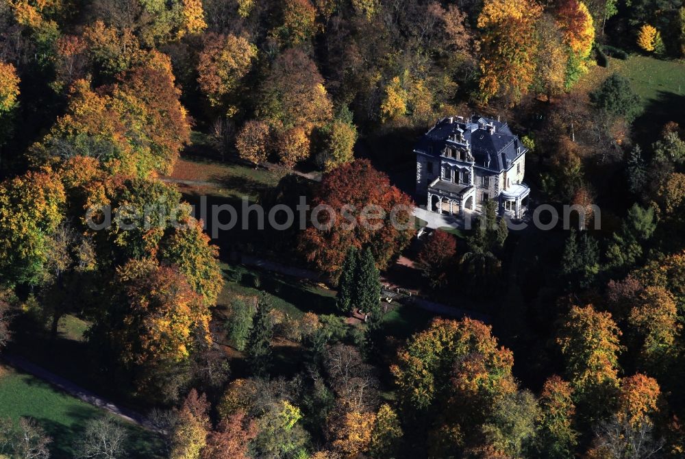 Weimar from above - Villa Haar by the side of the way Dichterweg at the park area Ilmpark in Weimar in Thuringia