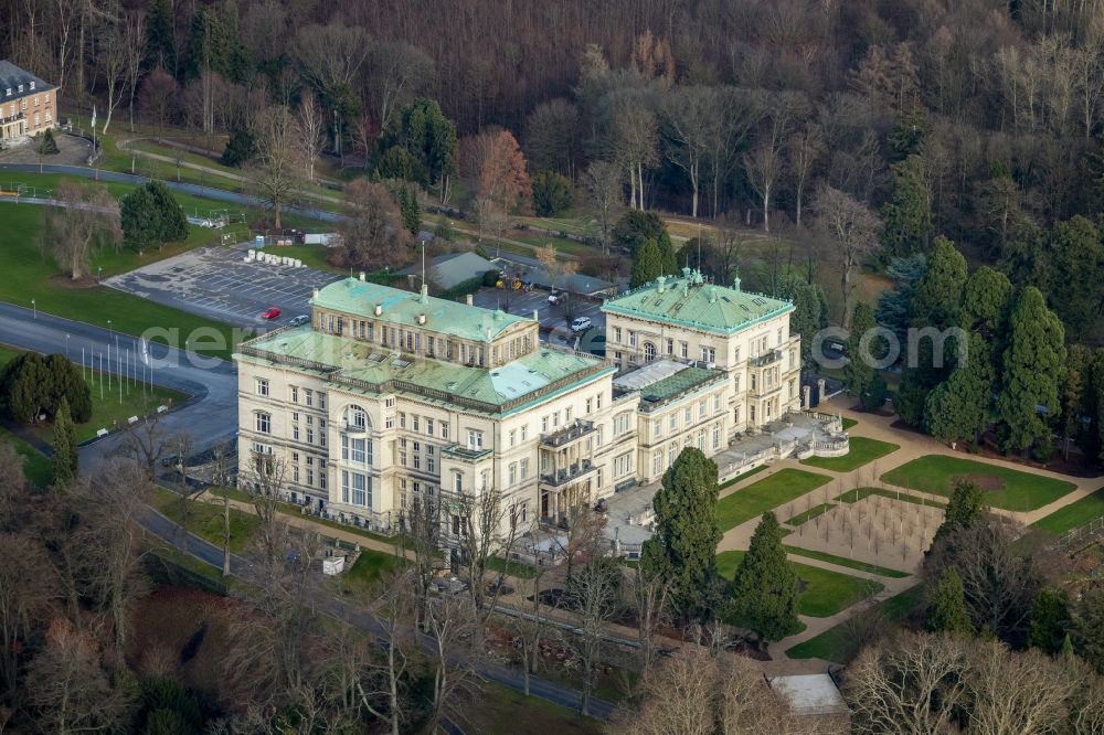 Essen from above - View of the Villa Huegel nearby Huegelpark in the district of Essen Bredeney. It was built by Alfred Krupp and is the former residence of the family Krupp