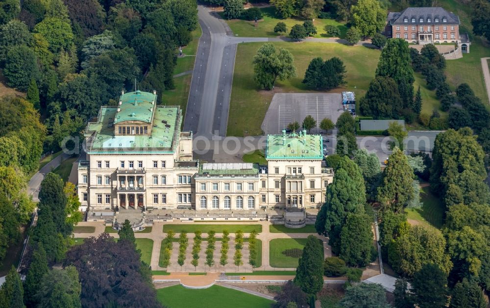 Essen from above - Villa Huegel in the Bredeney district of Essen on the Huegelpark in the state of North Rhine-Westphalia - It was built by Alfred Krupp and is the former residential and representative house of the Krupp industrial family