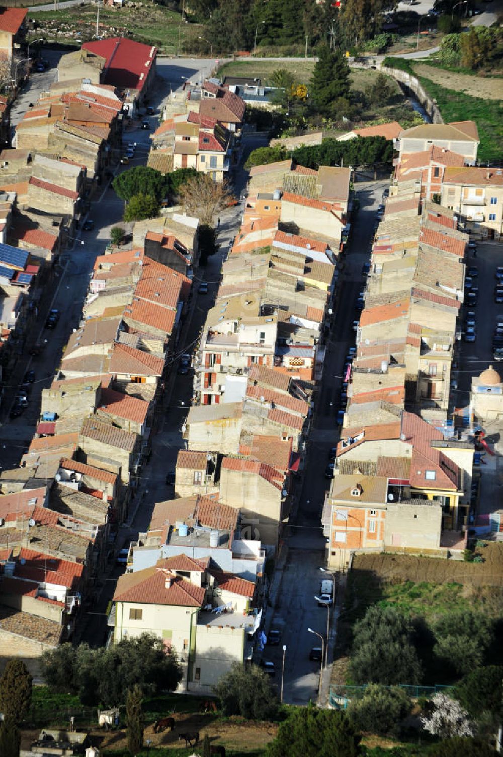 Villalba / Sizilien from above - Housing area with blocks of flats in Villalba at Sicily in Italy