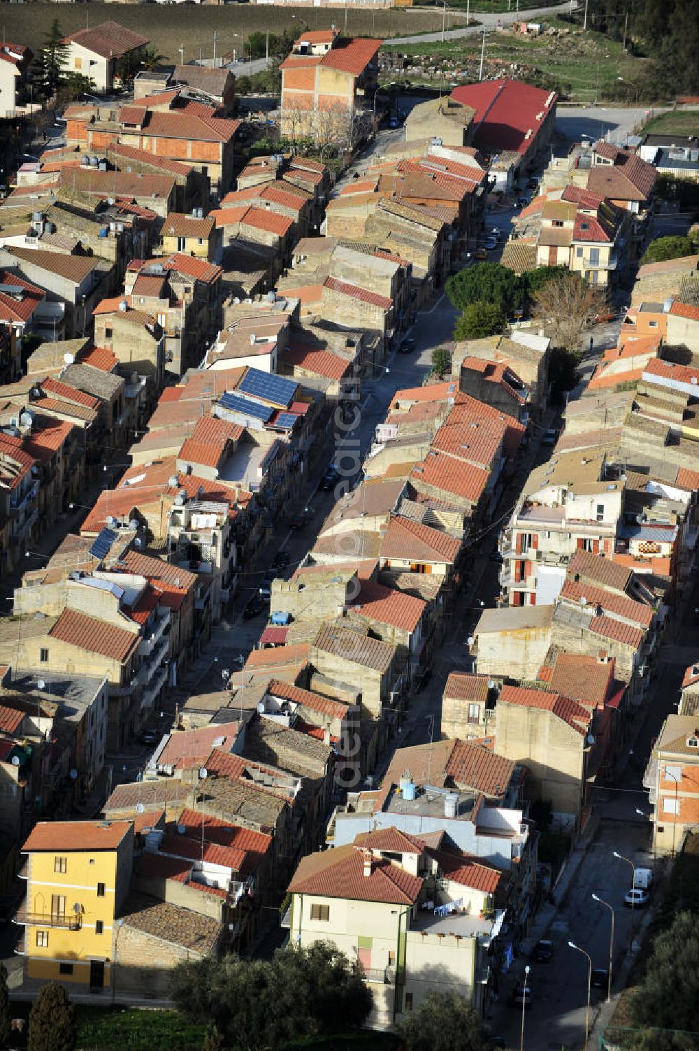 Villalba / Sizilien from the bird's eye view: Housing area with blocks of flats in Villalba at Sicily in Italy