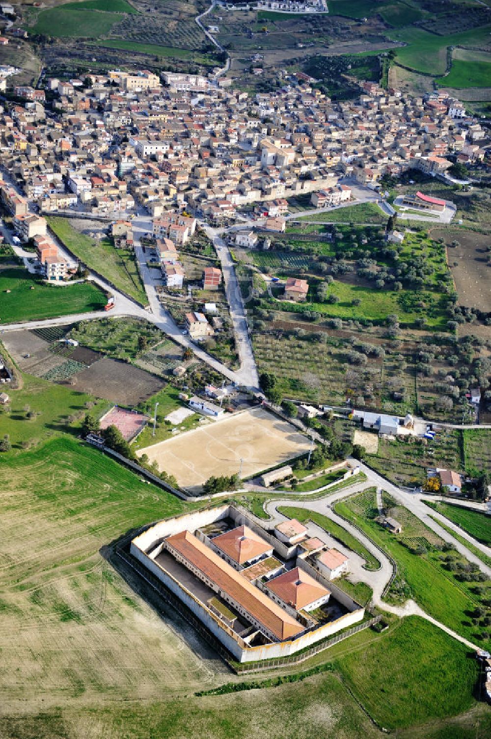 Villalba / Sizilien from above - Abandoned unoccupied prison in Villalba at Sicily in Italy