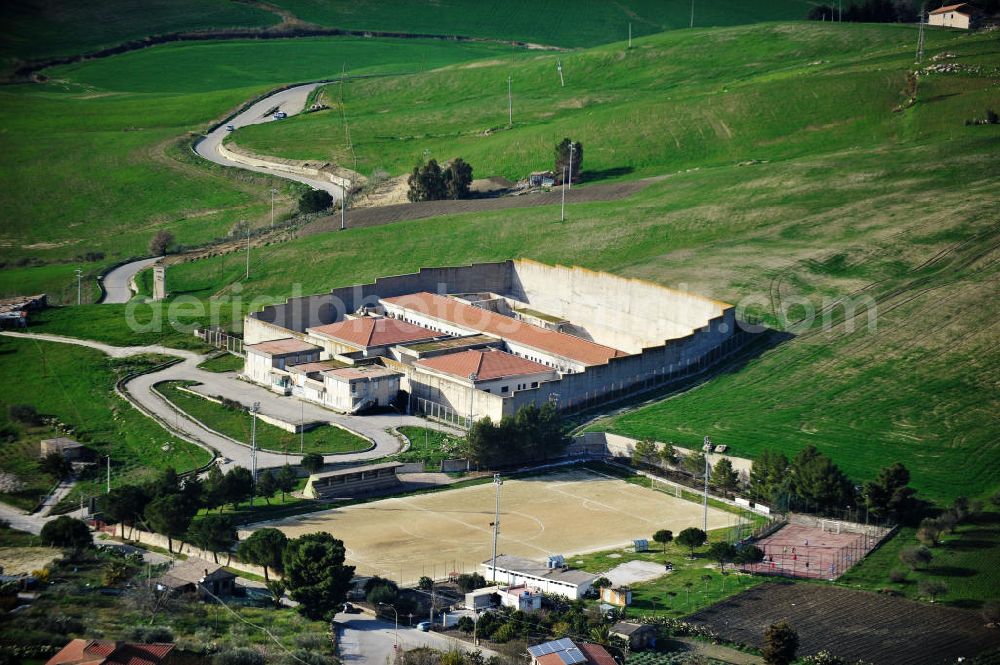 Villalba / Sizilien from the bird's eye view: Abandoned unoccupied prison in Villalba at Sicily in Italy