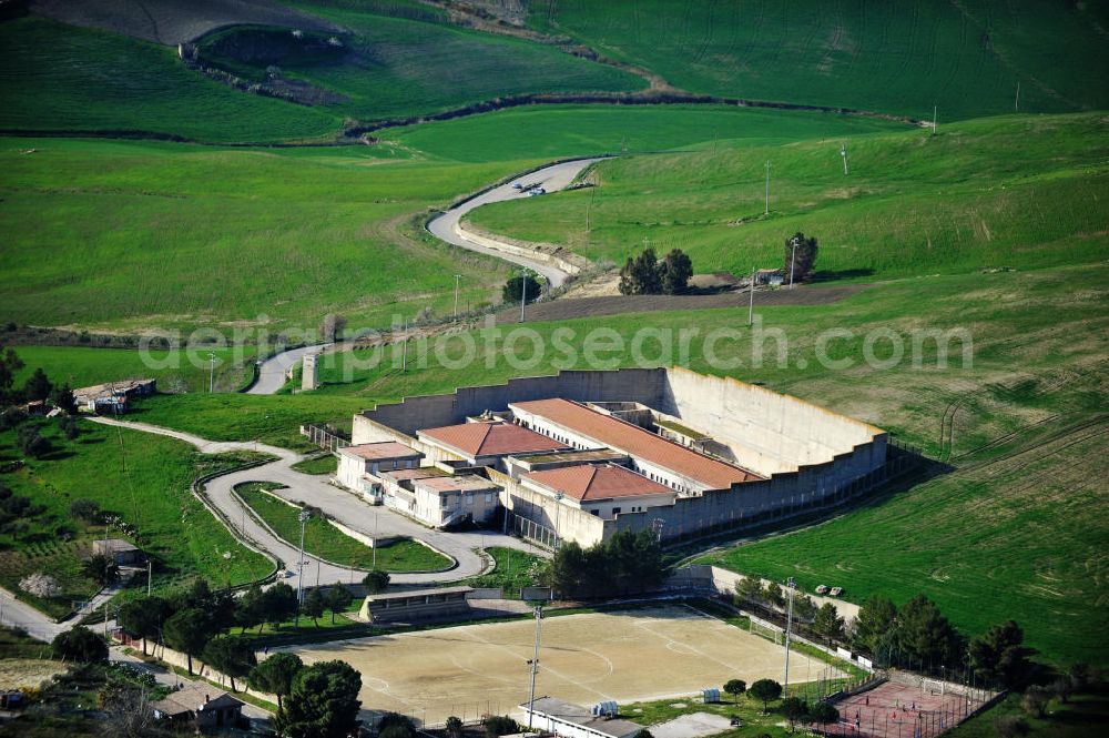 Aerial image Villalba / Sizilien - Abandoned unoccupied prison in Villalba at Sicily in Italy