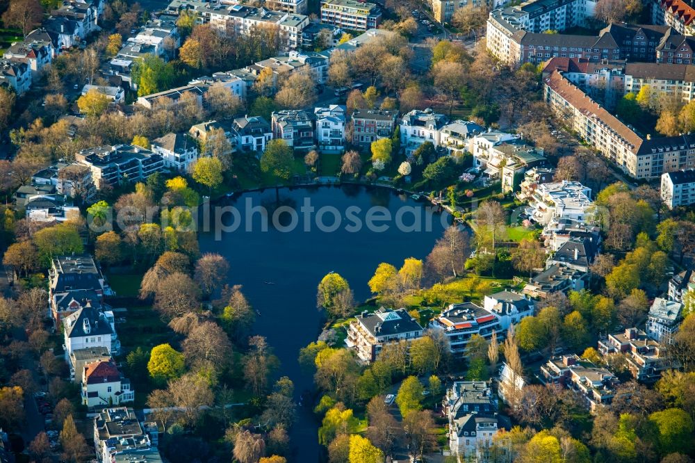 Hamburg from above - Luxury Villa and houses in the residential area at Rondeelteich in the Winterhude district in Hamburg, Germany