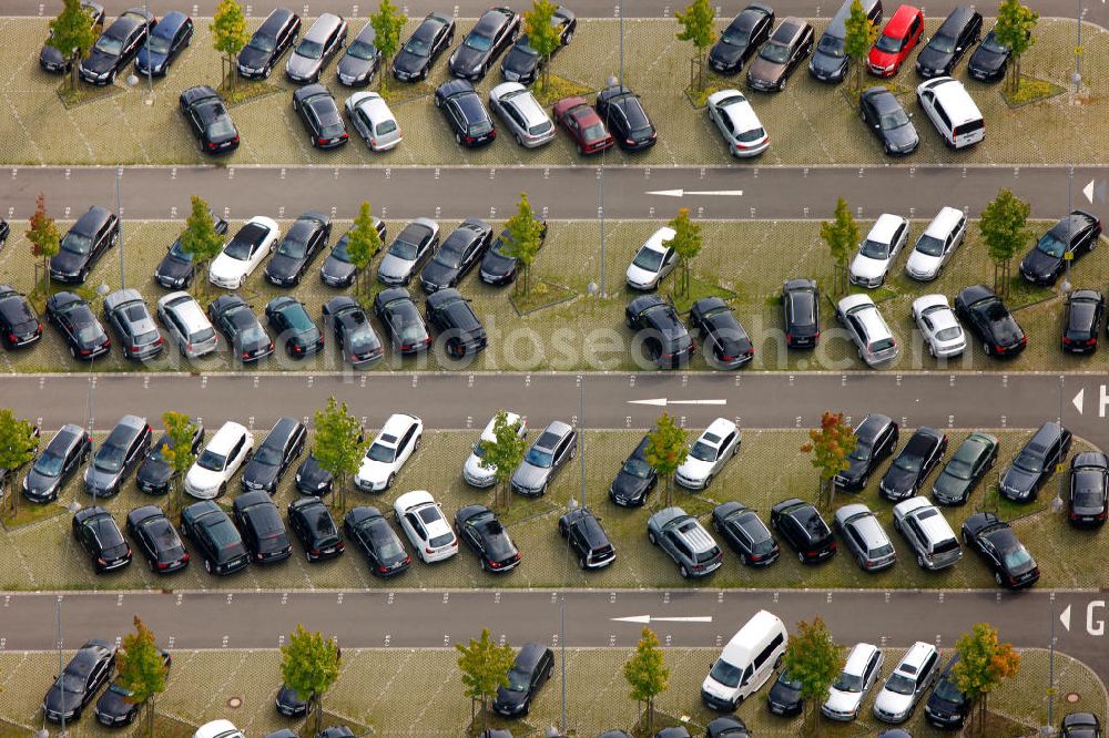 Aerial image Dortmund - VIP- Parkplatz beim Fußballspiel BVB gegen Hertha BSC im Borusseum , dem Stadion Signal Iduna Park in Dortmund. Reception / championship celebration for the football team of Borussia Dortmund on Borusseum, the Signal Iduna Park Stadium.