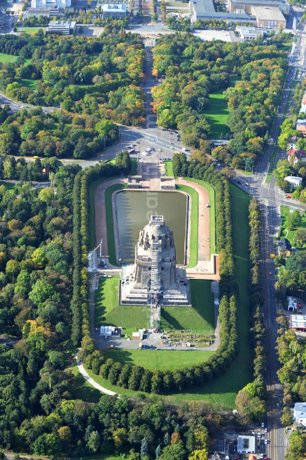 Leipzig from above - View of the Monument to the Battle of the Nations in Leipzig in Saxony