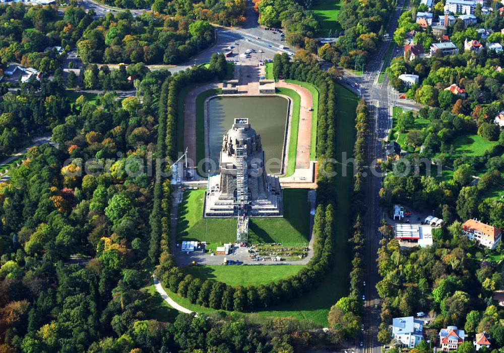 Leipzig from the bird's eye view: View of the Monument to the Battle of the Nations in Leipzig in Saxony