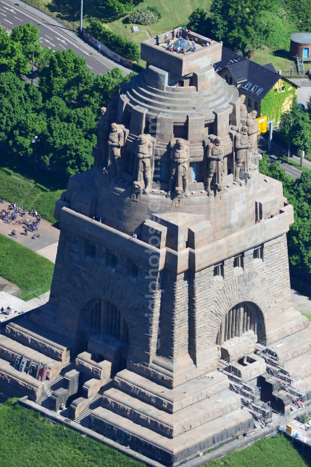 Leipzig from above - View of the Monument to the Battle of the Nations in Leipzig in Saxony