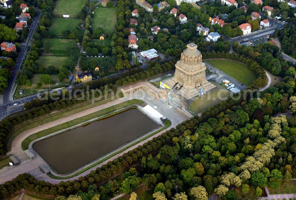 Leipzig from the bird's eye view: Monument to the Battle of the Nations at the lake of tears in Leipzig in Saxony