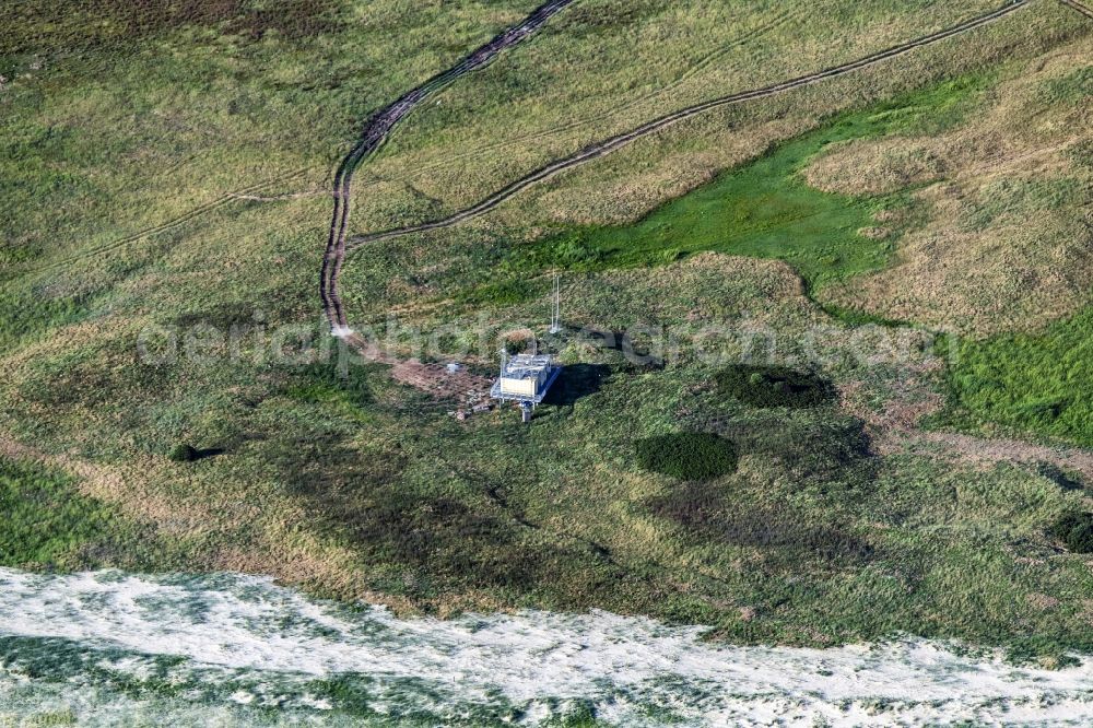 Scharhörn from the bird's eye view: Ornithological station on the island Scharhoern in the North Sea in the state Hamburg, Germany