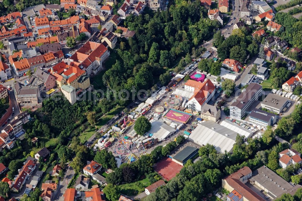 Dachau from above - Fair - event location at festival Dachauer Volksfest in the state Bavaria, Germany