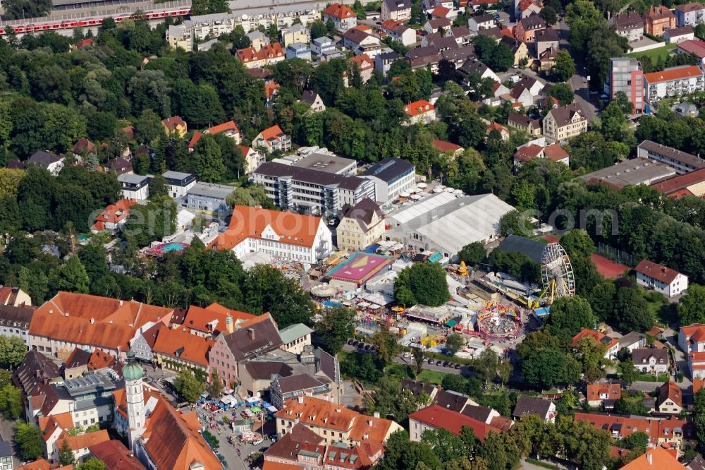 Dachau from above - Fair - event location at festival Dachauer Volksfest in the state Bavaria, Germany