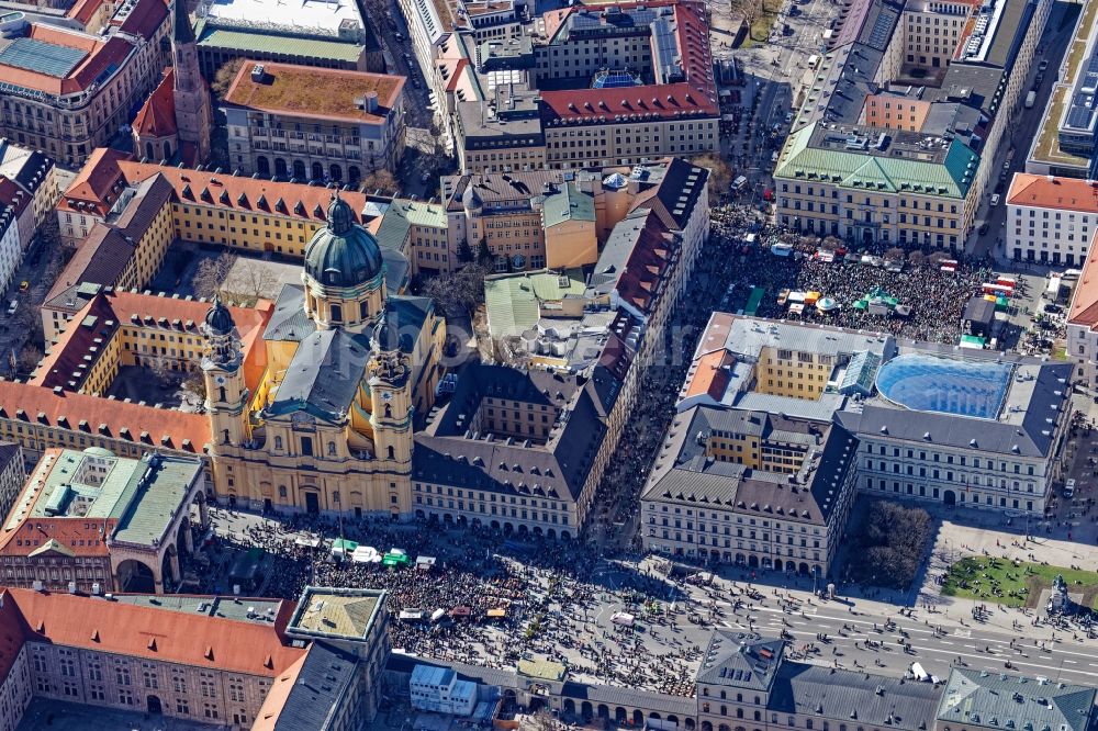 München from the bird's eye view: St. Patrick's Day and Paddy's Food Truck Festival at Odeonsplatz and Wittelsbacher Platz in Munich, Bavaria, Germany