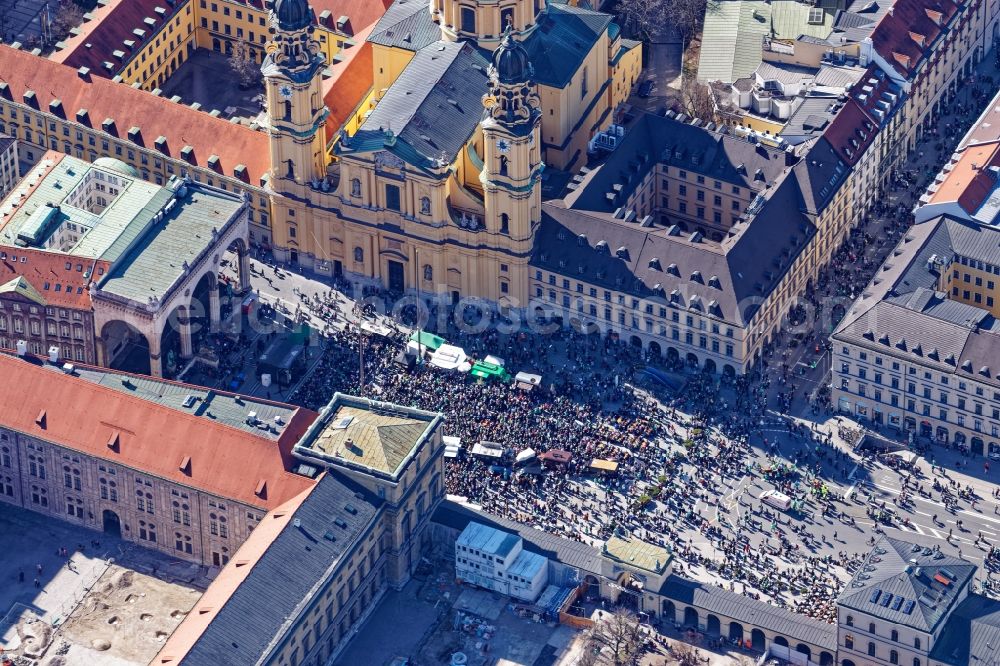 München from above - St. Patrick's Day and Paddy's Food Truck Festival at Odeonsplatz and Wittelsbacher Platz in Munich, Bavaria, Germany