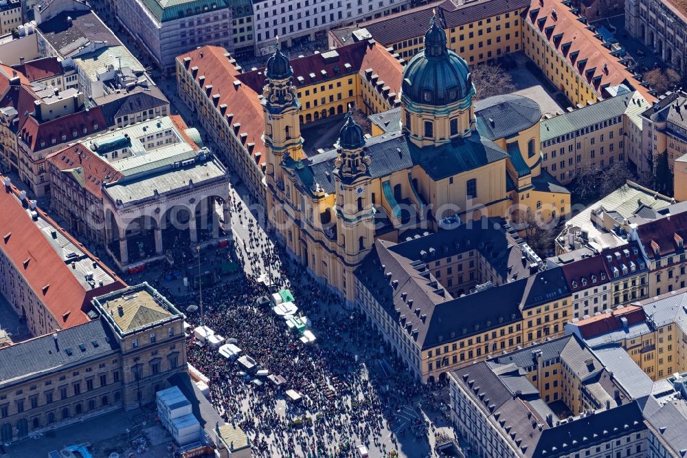 München from the bird's eye view: St. Patrick's Day and Paddy's Food Truck Festival at Odeonsplatz and Wittelsbacher Platz in Munich, Bavaria, Germany