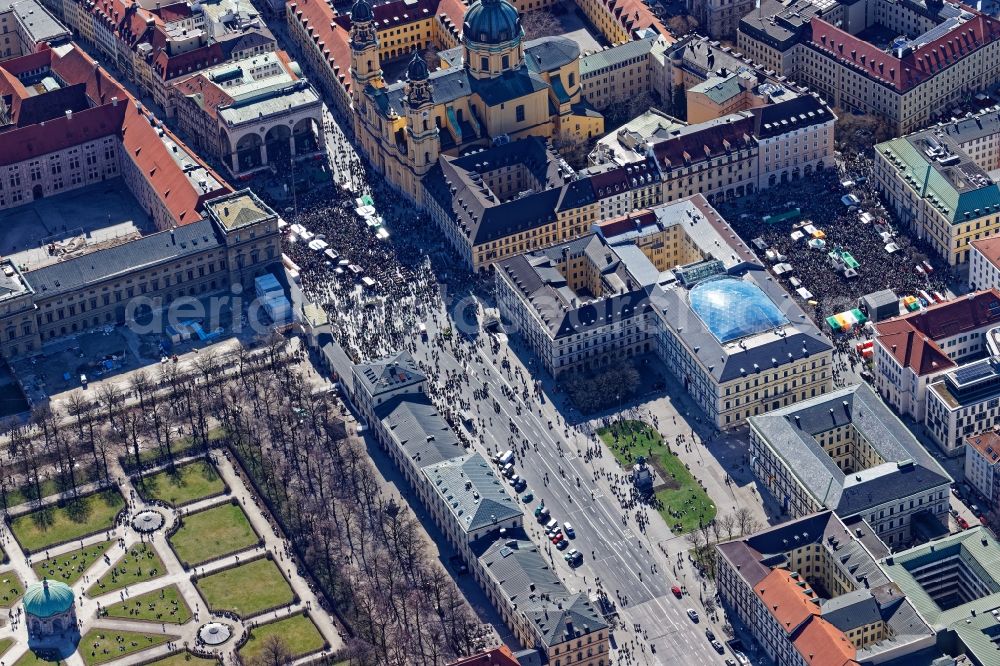 Aerial image München - St. Patrick's Day and Paddy's Food Truck Festival at Odeonsplatz and Wittelsbacher Platz in Munich, Bavaria, Germany