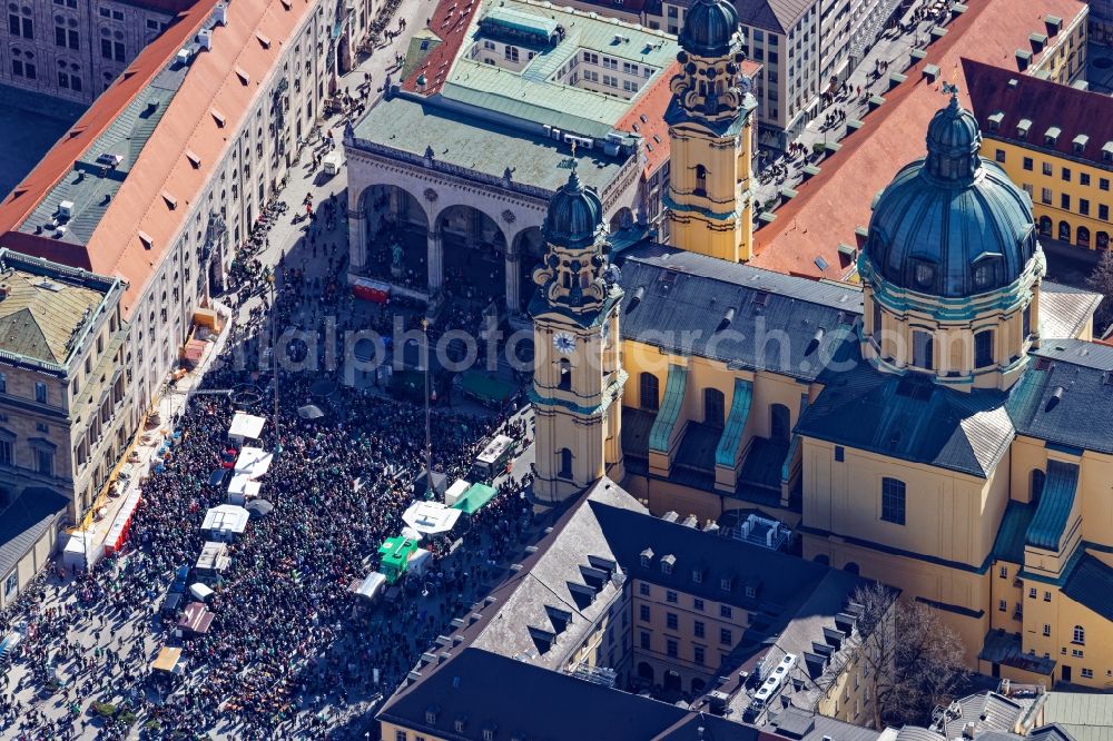 Aerial photograph München - St. Patrick's Day and Paddy's Food Truck Festival at Odeonsplatz and Wittelsbacher Platz in Munich, Bavaria, Germany