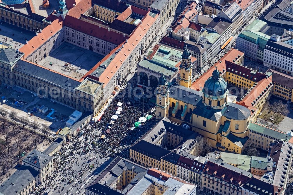 München from above - St. Patrick's Day and Paddy's Food Truck Festival at Odeonsplatz and Wittelsbacher Platz in Munich, Bavaria, Germany