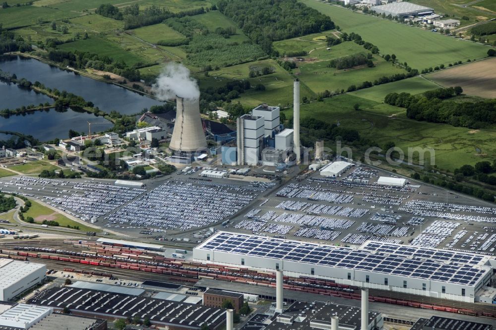 Wolfsburg from above - View of the Volkswagen plant in Wolfsburg. The Volkswagen plant in Wolfsburg is, with its production facilities, the parent company of Volkswagen AG. It was built from the late 1930s, portions of the work are now protected as an industrial monument