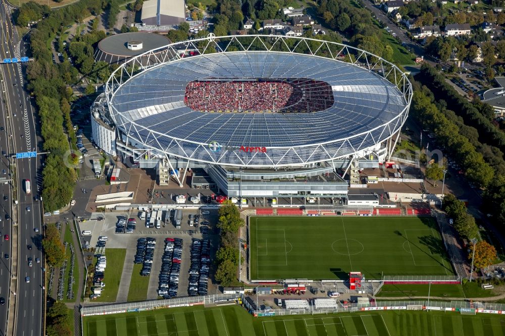 Leverkusen from the bird's eye view: Stadium Bay Arena in Leverkusen in North Rhine-Westphalia