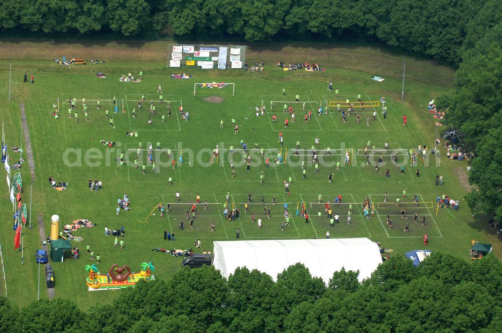 Forst / Lausitz from above - The volleyball tournament Volleympics - Unlimited Play Fair on the stadium at the water tower in the forest in the Lusatia