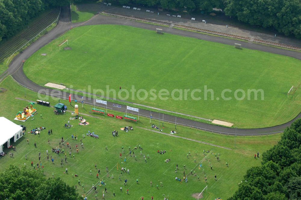 Aerial photograph Forst / Lausitz - The volleyball tournament Volleympics - Unlimited Play Fair on the stadium at the water tower in the forest in the Lusatia