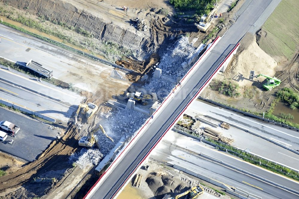 Schwanebeck from the bird's eye view: View of the construction site at the motorway junction Barnim. It was the demolition of the old bridge structure 1 Ü1