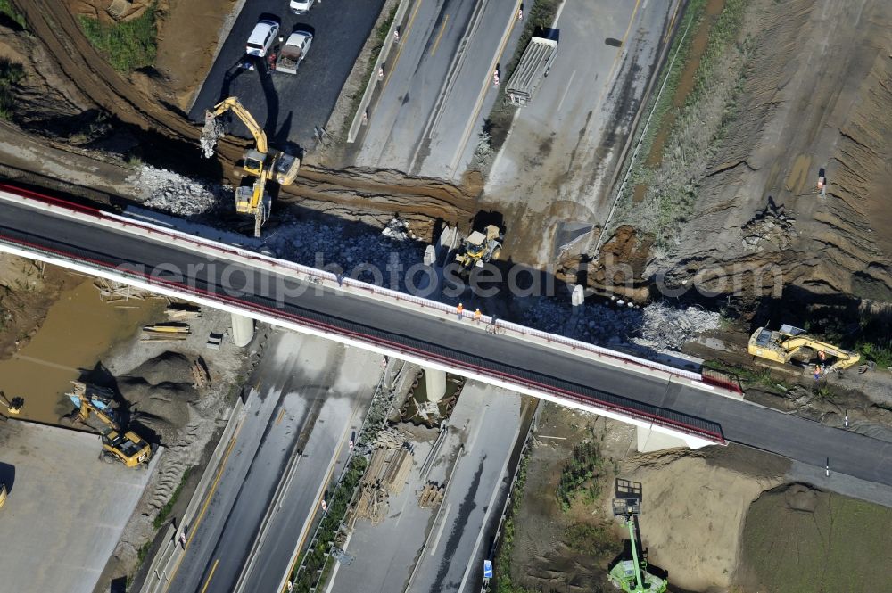 Aerial image Schwanebeck - View of the construction site at the motorway junction Barnim. It was the demolition of the old bridge structure 1 Ü1