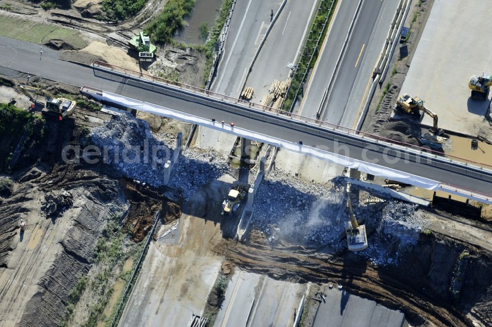 Schwanebeck from the bird's eye view: View of the construction site at the motorway junction Barnim. It was the demolition of the old bridge structure 1 Ü1