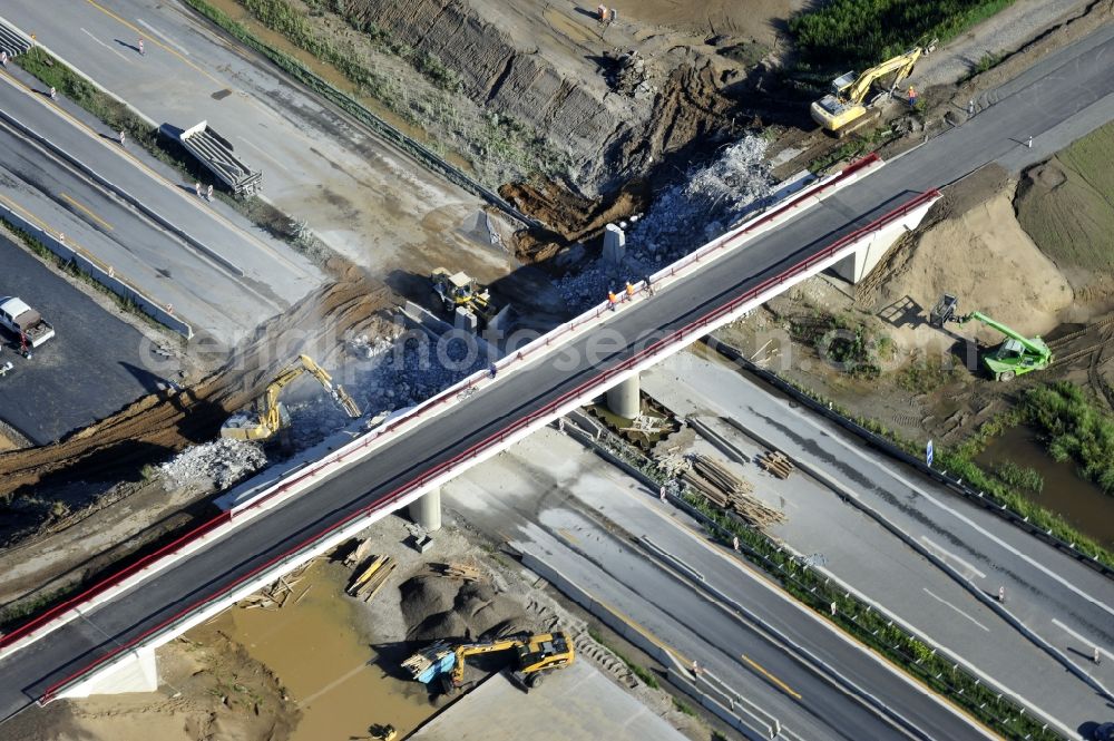 Aerial image Schwanebeck - View of the construction site at the motorway junction Barnim. It was the demolition of the old bridge structure 1 Ü1