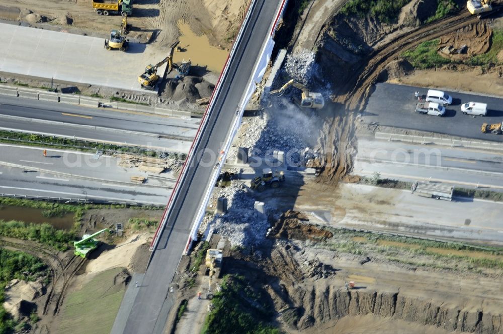 Schwanebeck from the bird's eye view: View of the construction site at the motorway junction Barnim. It was the demolition of the old bridge structure 1 Ü1