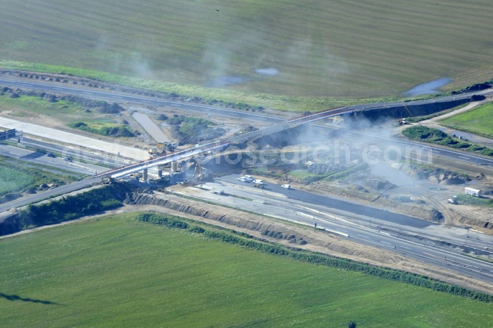 Aerial image Schwanebeck - View of the construction site at the motorway junction Barnim. It was the demolition of the old bridge structure 1 Ü1