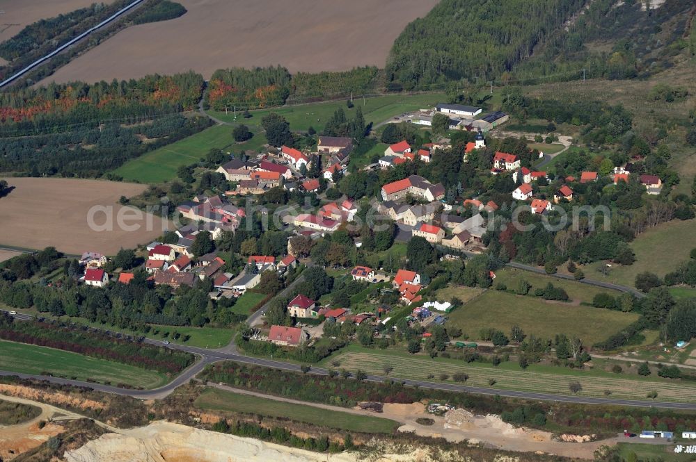 Aerial image Pödelwitz - View of the village Poedelwitz at the coal mine Schleenhain in the state Saxony