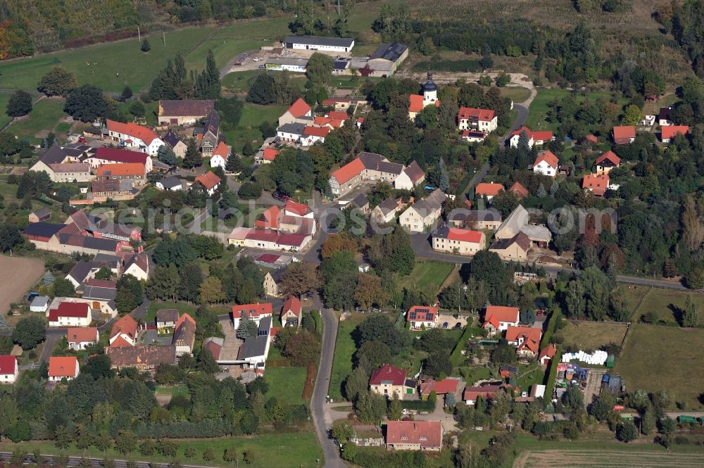 Aerial image Pödelwitz - View of the village Poedelwitz at the coal mine Schleenhain in the state Saxony