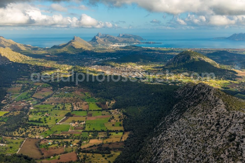 Pollensa from above - Valley landscape surrounded by mountains in Pollensa in Islas Baleares, Spain