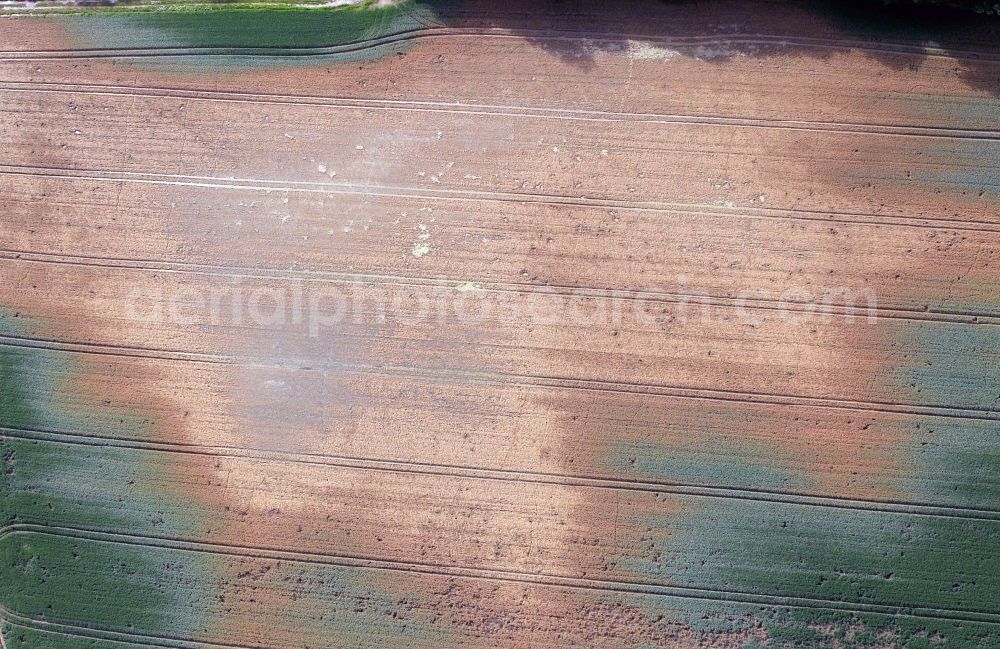 Jena from above - Just a few days after the Saale flood in 2013 show up on the fields around Jena in Thuringia the flood damage to agriculture. Here you can see one destroyed by the flooding of farmland