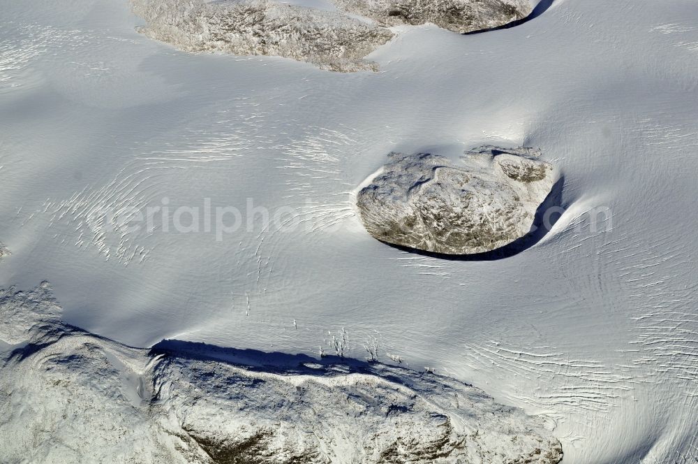 Stryn from the bird's eye view: Snow- and ice-covered landscape in the national park Jostedalsbreen near Stryn in the Sogn og Fjordane county in Norway. Jostedalsbreen is Europe's largest mainland glacier. The nature reserve and national park of the same name shows the characteristic glacial landscape with its mountains and moraines