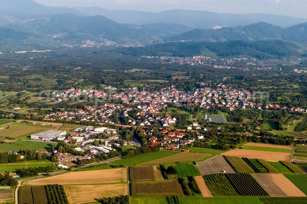 Aerial image Achern - Valley landscape surrounded by mountains of the black forest in the district Oensbach in Achern in the state Baden-Wuerttemberg, Germany