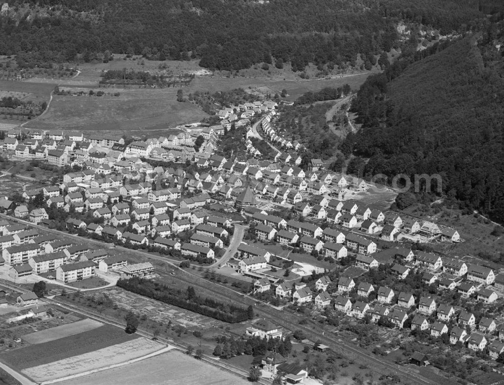 Albstadt from above - Surrounded by forest and forest areas center of the streets and houses and residential areas in the district Ebingen in Albstadt in the state Baden-Wuerttemberg, Germany