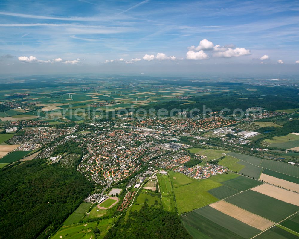 Aerial image Bad - Surrounded by forest and forest areas center of the streets and houses and residential areas in Bad in the state Lower Saxony, Germany